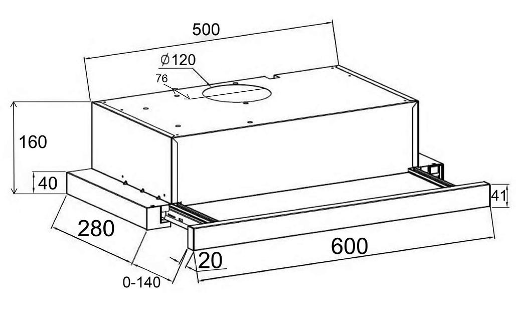 Вытяжка встраиваемая Lex Hubble 600 черный управление: кнопочное (1 мотор) фото 6