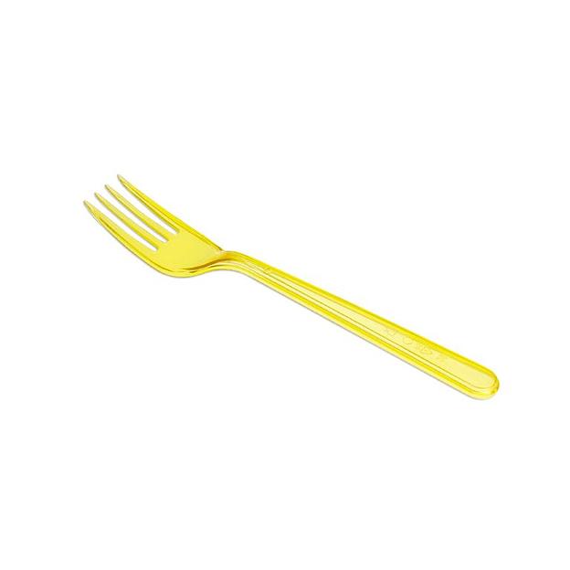 Вилка пластиковая одноразовая жёлтая 18 см премиум 50 шт фото 2