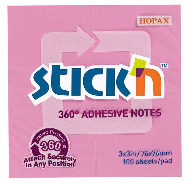 Блок самоклеящийся бумажный Stick`n 21554 76x76мм 100лист. 70г/м2 розовый клей по периметру фото 2
