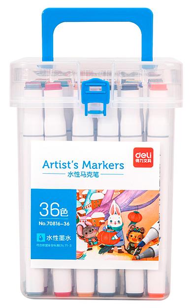 Набор маркеров для скетчинга Deli 70816-36 скошенный пиш. наконечник 12цв. пластиковая коробка фото 1