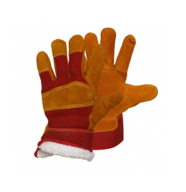 Перчатки из спилка утепленные искусственным мехом ОПТ фото 1