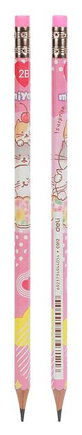 Карандаш чернографит. Deli MiYou EC012-2B 2B шестигран. ластик корпус ассорти коробка картонная (12шт) фото 1