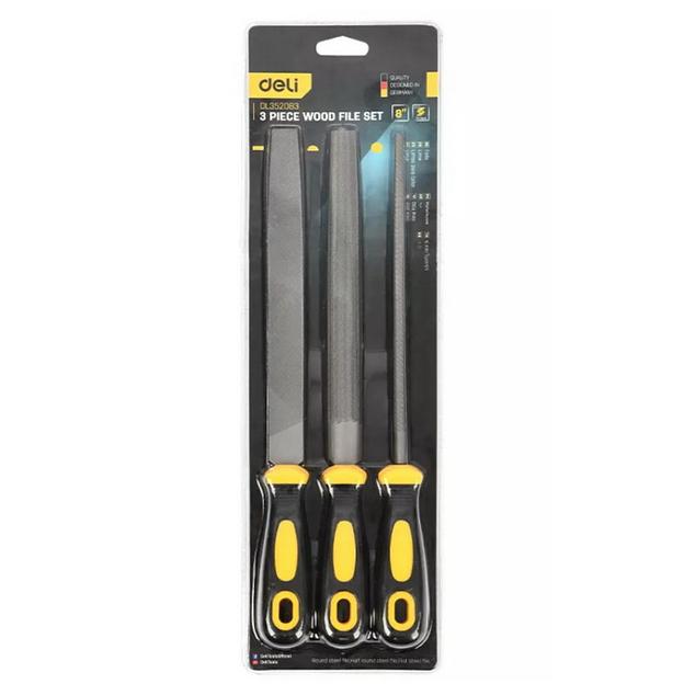 Набор напильников Deli DL352083 3шт инструментальная сталь T12, обрезиненная пластиковая рукоятка фото 2