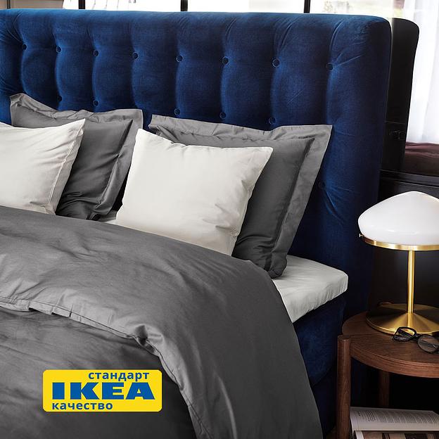 Пододеяльник евро, 2 наволочки LUKT (ИКЕА ЛЮКТЭСМИН) 200x200/50x70, темно-серый, сатин AR-90442536 фото 4