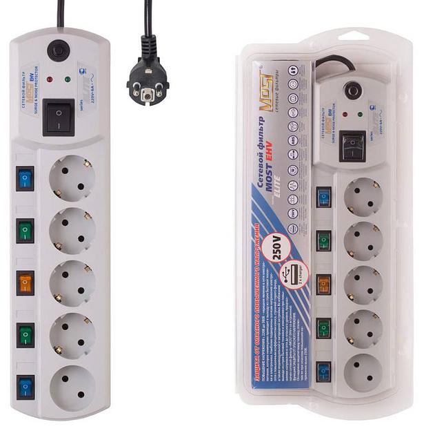Сетевой фильтр Most EHV 5м (5 розеток) белый (коробка) фото 1