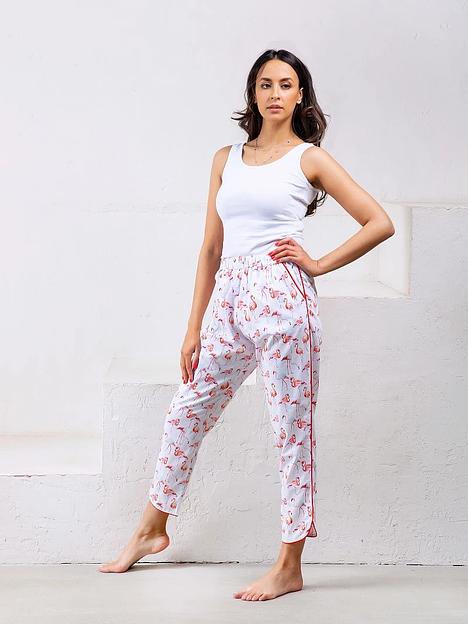 Брюки женские домашние с фламинго белые, Опт фото 1