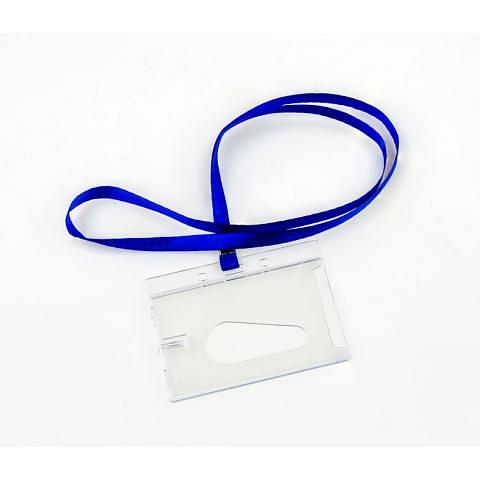 Бейдж горизонтальный, 55x90мм, из жесткого пластика, с синим шнурком (полиэстер) 42 см, Forofis фото 1