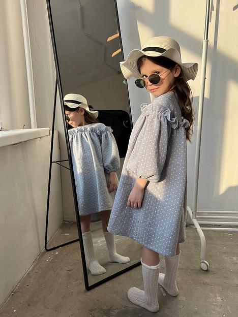 Платье MINI DI «Ева» горох на пыльно-голубом, муслин, арт.270/2100 ОПТ фото 2