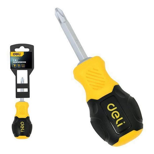 Двухсторонняя отвертка Deli DL632101 PH2+SL6, сталь Cr-V, общая длина хвостовика 75мм, двухкомпонентная прорезиненная рукоять фото 1