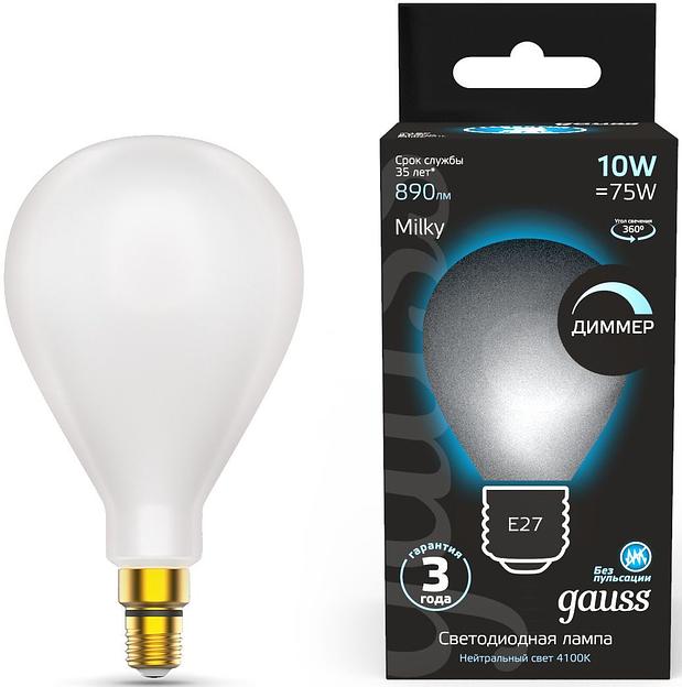 Лампа светодиодная Gauss Filament 179202210-D 10Вт цок.:E27 груша 220B 4100K св.свеч.бел.нейт. (упак.:1шт) фото 1