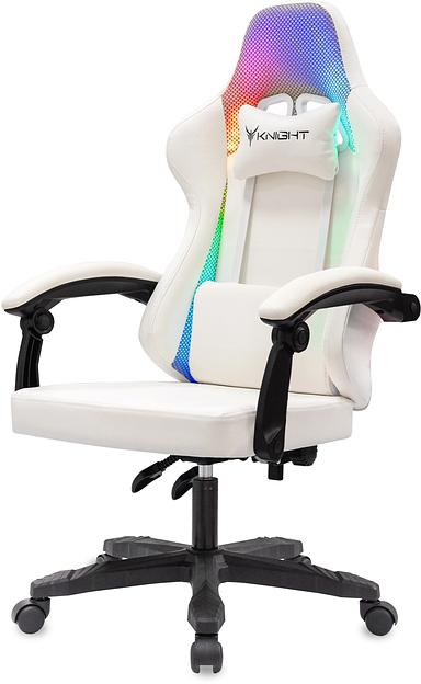 Кресло игровое Knight Wolf RGB белый эко.кожа/сетка крестов. пластик фото 3