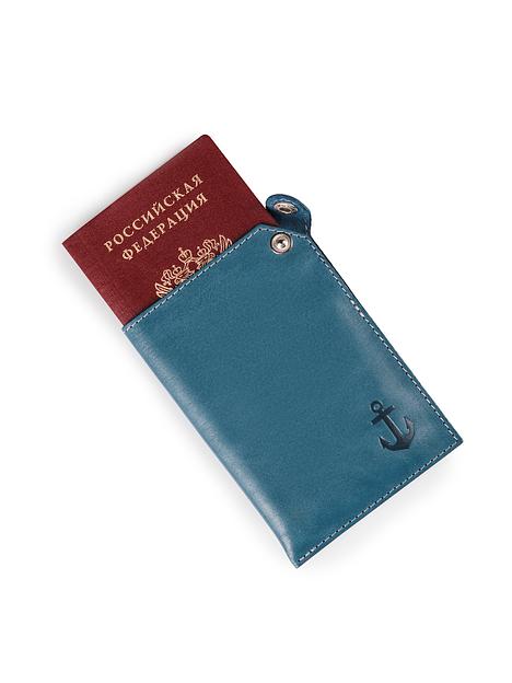 Обложка для паспорта Pattern из натуральной кожи, синий фото 1