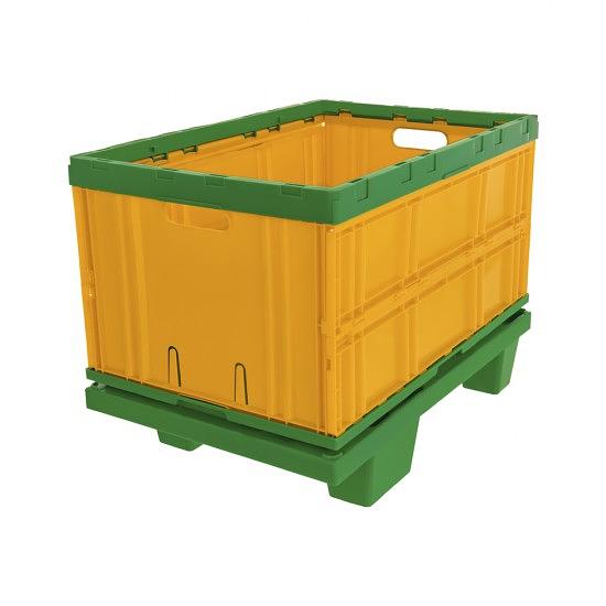 Складной пластиковый ящик 600x400x310 мм сплошной желто-зеленый фото 1