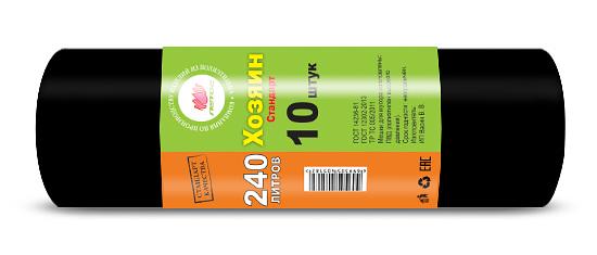 Прочные мешки для мусора «Хозяйка Стандарт» 240 л 90x130 см 10 шт в рулоне фото 1