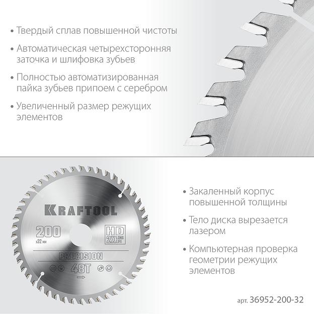 KRAFTOOL Precision, 200 х 32 мм, 48Т, пильный диск по дереву (36952-200-32) фото 4