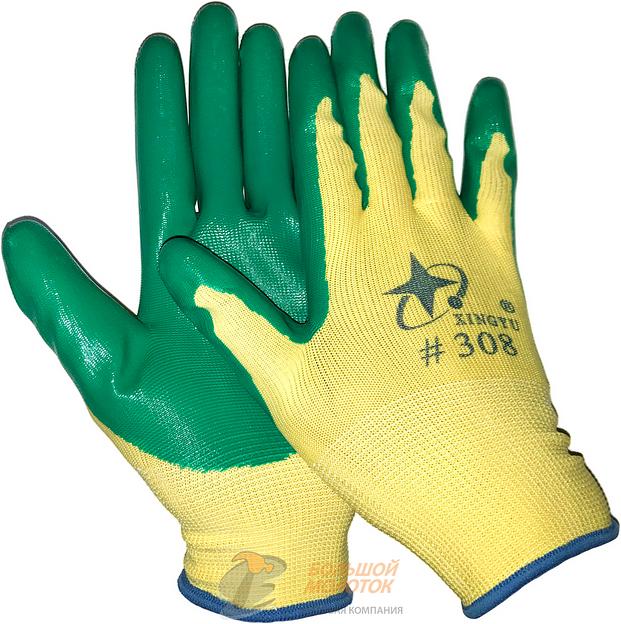 Перчатки желтые, зеленая обливка XINGYU №10 /10 /720 фото 1