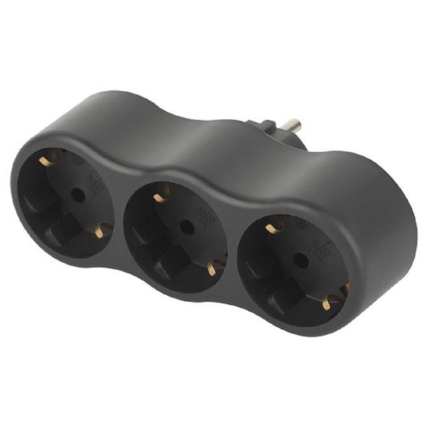 ЭРА Б0059723 Разветвитель электрический SPx-3e-W на 3 розетки с заземлением 16А черный фото 1