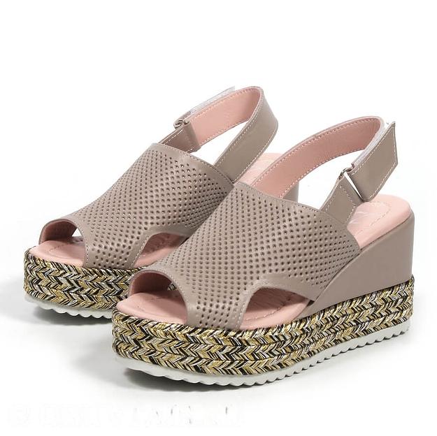 Босоножки женские из натуральной кожи на танкетке р-р.34, арт.2023-33 какао ОПТ фото 2