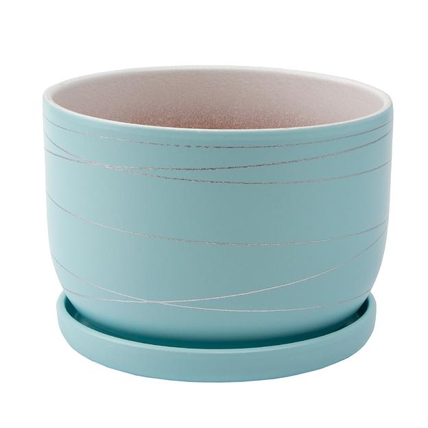 Керамический горшок с подставкой, 2,43 л., Д190 Ш190 В130, голубой фото 1