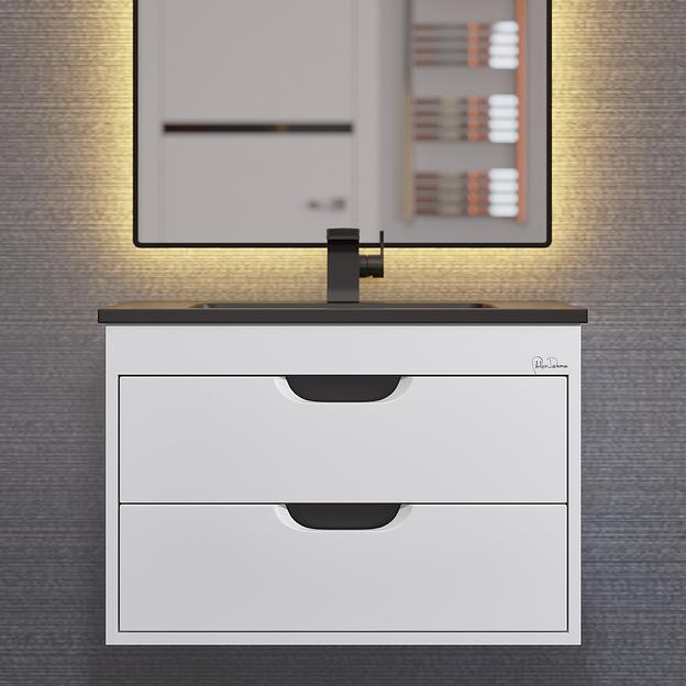 Тумба с раковиной для ванной Uperwood Modul 65 см, подвесная, матовая, белая/графит фото 2