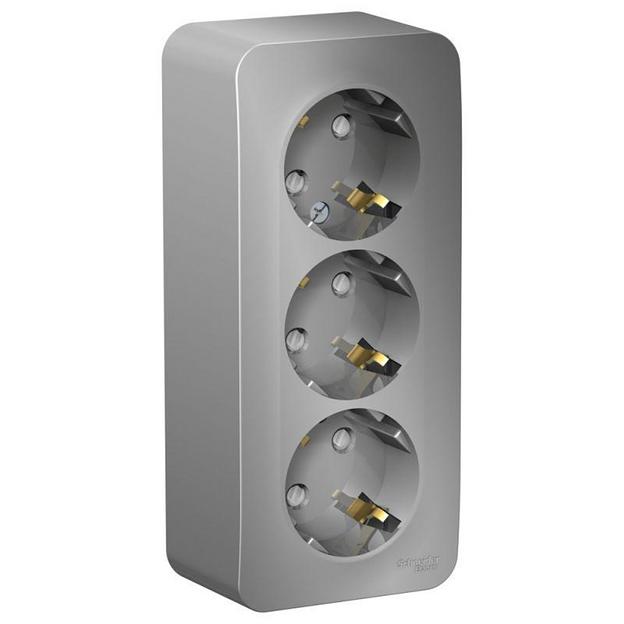 Розетка 3-м ОП Blanca 16А IP20 250В с заземл. защ. шторки с изолир. пластиной алюм. SE BLNRA011313 фото 1