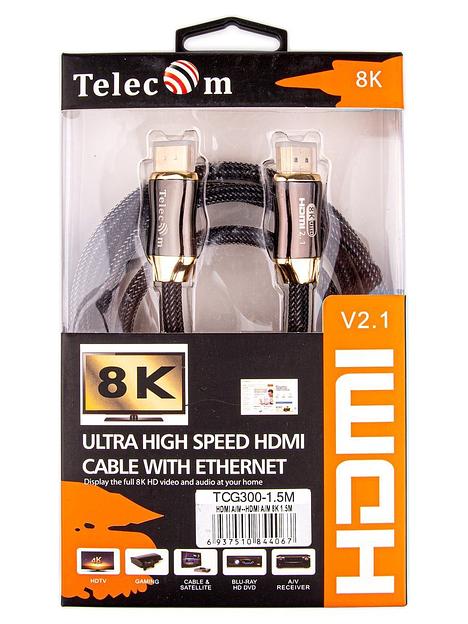 Кабель HDMI 19M/M,ver. 2.1, 8K@60 Hz 1.5m метал разъемы, нейлоновая оплетка Telecom VCOM Telecom HDMI (m) - HDMI (m) 1.5м (TCG300-1.5M) фото 8