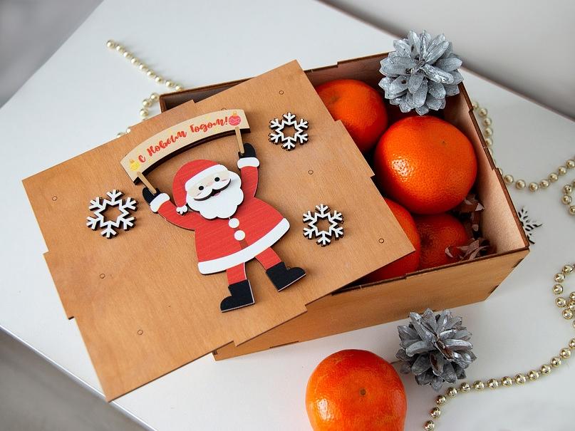 Фанерная коробка с 3D Дедом Морозом (различный дизайн)  фото 1