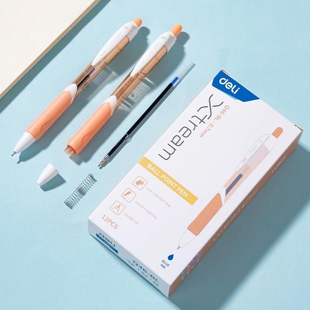 Ручка шариков. автоматическая Deli (EQ46) ассорти d=0.7мм син. черн. кор.карт. игловидный пиш. наконечник резин. манжета фото 4