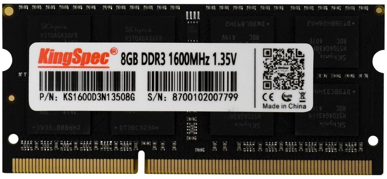 Память DDR3 8Gb 1600MHz Kingspec KS1600D3N13508G RTL PC3-12800 CL11 SO-DIMM 204-pin 1.35В фото 1