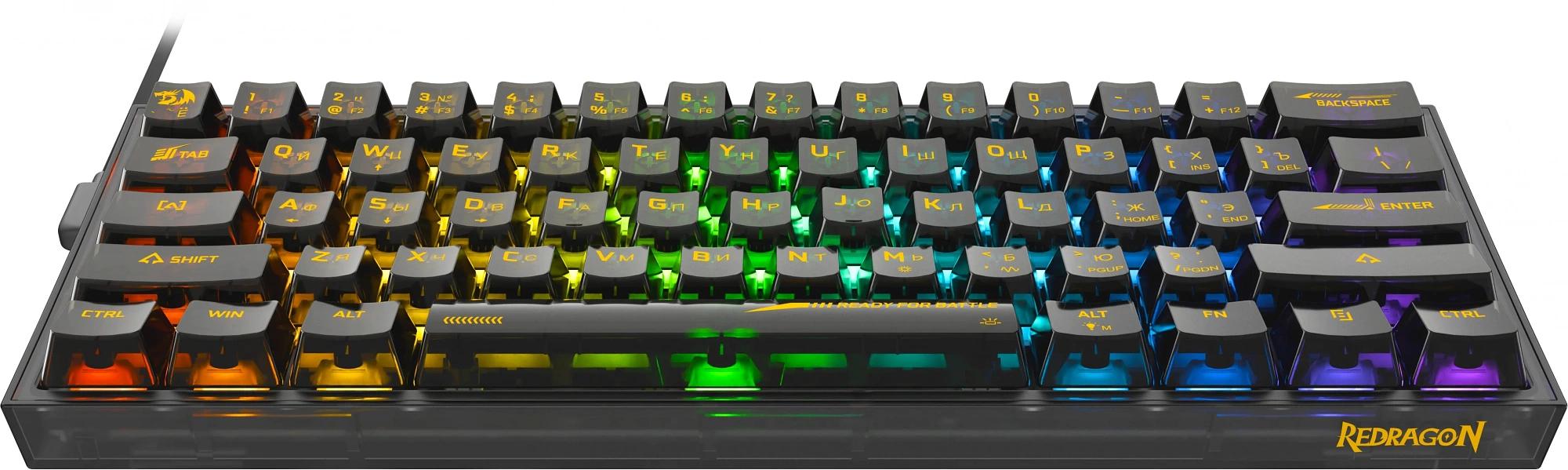 Игровая клавиатура Redragon Fizz прозрачно-чёрная 71737 (USB, +ICE, 61 кл., RGB подсветка) фото 3
