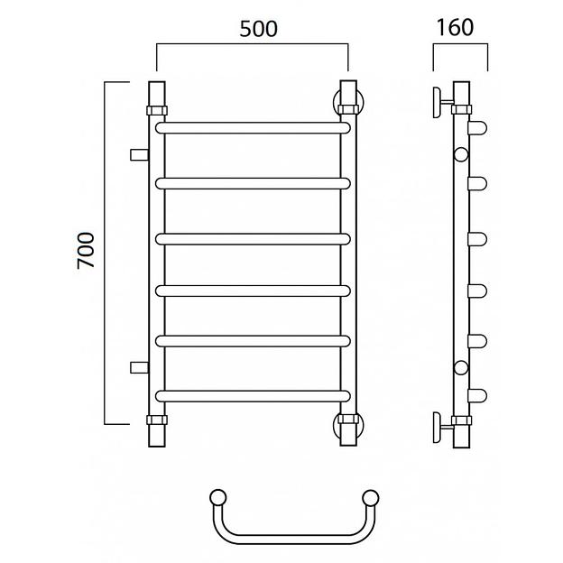 Полотенцесушитель водяной Роснерж Скоба L102001 70x50 с боковым подключением 600 фото 2