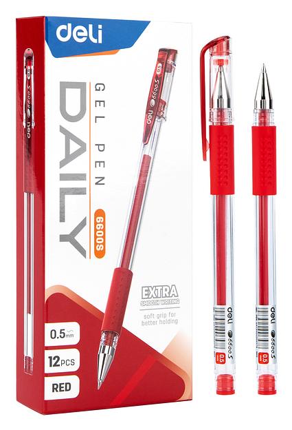 Ручка гелев. Deli Daily E6600SRed прозрачный d=0.5мм красн. черн. резин. манжета фото 1