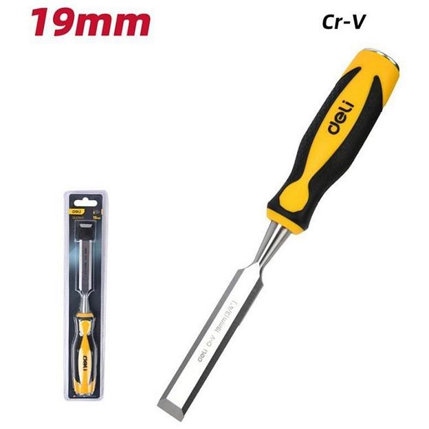 Стамеска плоская Deli DL6219-E1 ширина 19мм, длина 140мм, CrV, прорезиненная рукоять фото 1