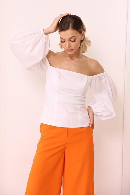 Блузка-топ с пышными рукавами, белая, опт фото 3