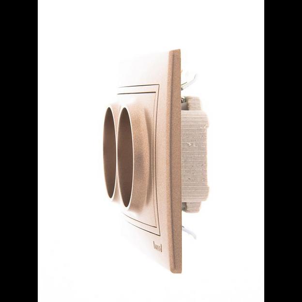 Розетка 2-м СП Mira 16А IP20 без заземл. со вставкой керамика свет. корич. перламутр. LEZARD 701-313 фото 3