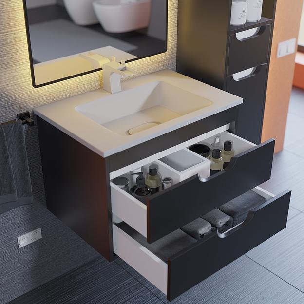Тумба с раковиной для ванной Uperwood Modul 65 см, подвесная, матовая, черная фото 3