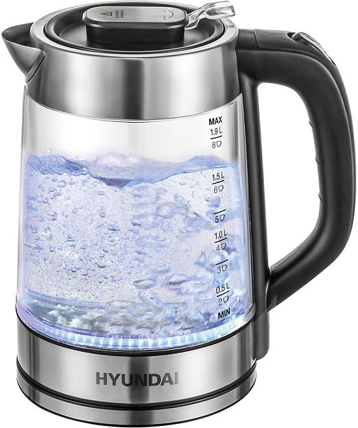 Чайник электрический Hyundai HYK-G4015 1.7л. 2200Вт черный/серебристый корпус: стекло фото 1