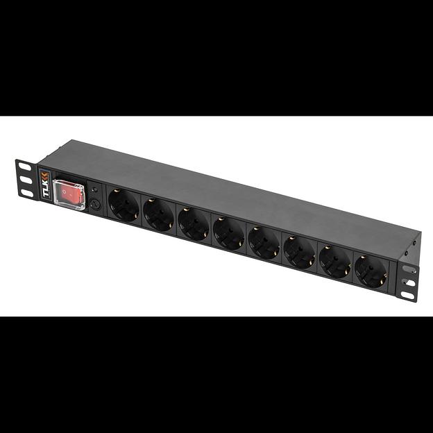 Блок электрических розеток TLK, 19", 8 гнезд евророзетка, макс. нагрузка 10 А, без шнура питания, вход С14 + предохранитель 10 А фото 1