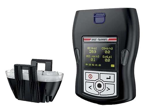 АНКАТ-7664 Микро ИБЯЛ.413411.053 (с вибросигналом) переносной 4-х компонентный газоанализатор: Ex горючие газы ((0-50)% НКПР), О2 кислород ((0-30)% об.), СО угарный газ ((0-200)мг/м3), H2S сероводород ((0-40)мг/м3) взрывозащищённый фото 1