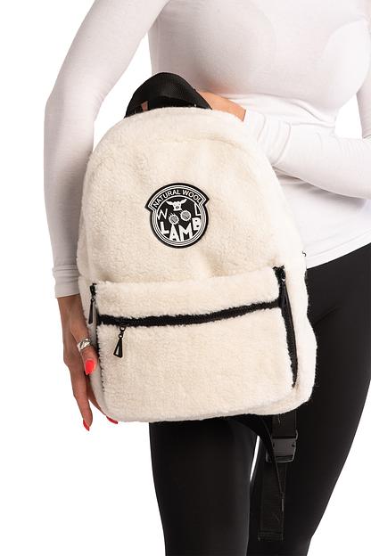 Меховой рюкзак на молнии из овечьей шерсти, ваниль опт фото 1