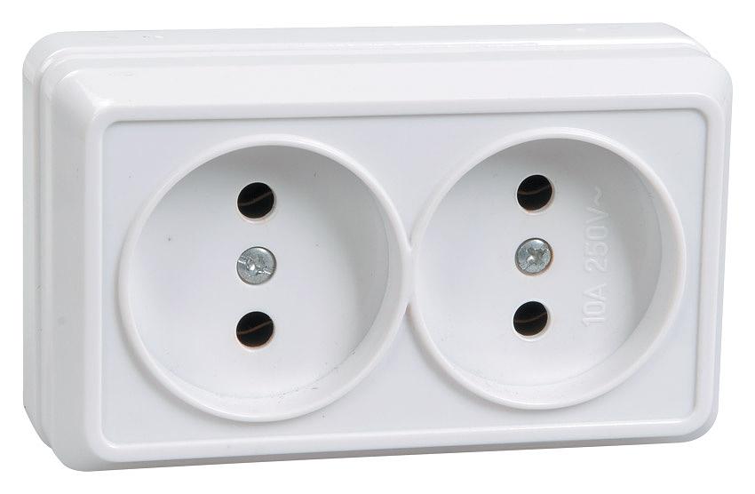 Розетка силовая (2розет.) IEK ОКТАВА (ERO20-K01-10-DC) откр. IP20 белый (упак.:1шт) фото 1