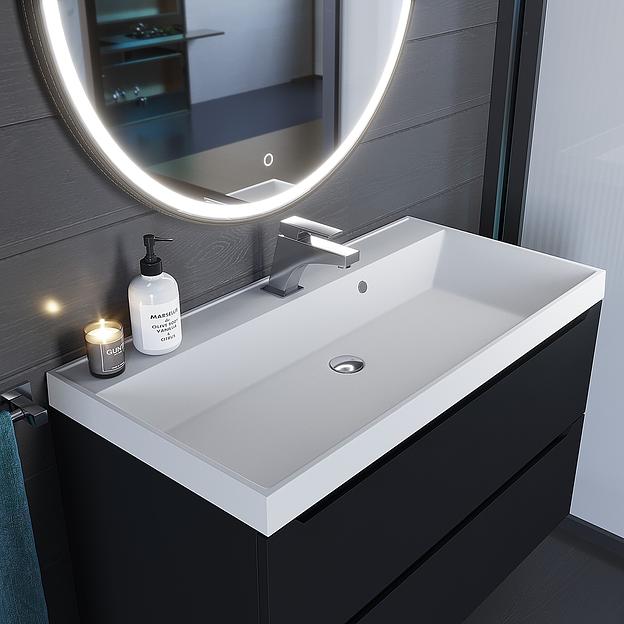 Раковина кварцевая для ванной комнаты Uperwood Classic Quartz 90 см, белая матовая, жасмин фото 4