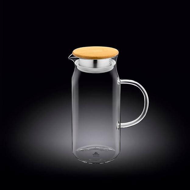 Кувшин 1 л. с крышкой бамбук + сетка нерж Термостекло Wilmax /1/18/ фото 1
