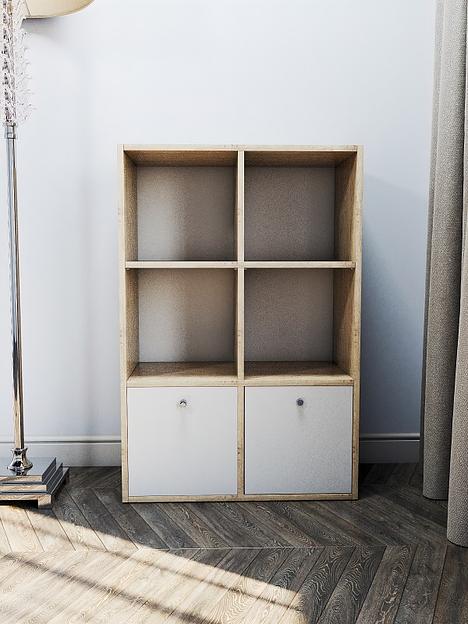 Стеллаж вертикальный с дверцами Wood&Stone «Малави» белый, дуб бунратти 62.8×31.2×93.4 см фото 4