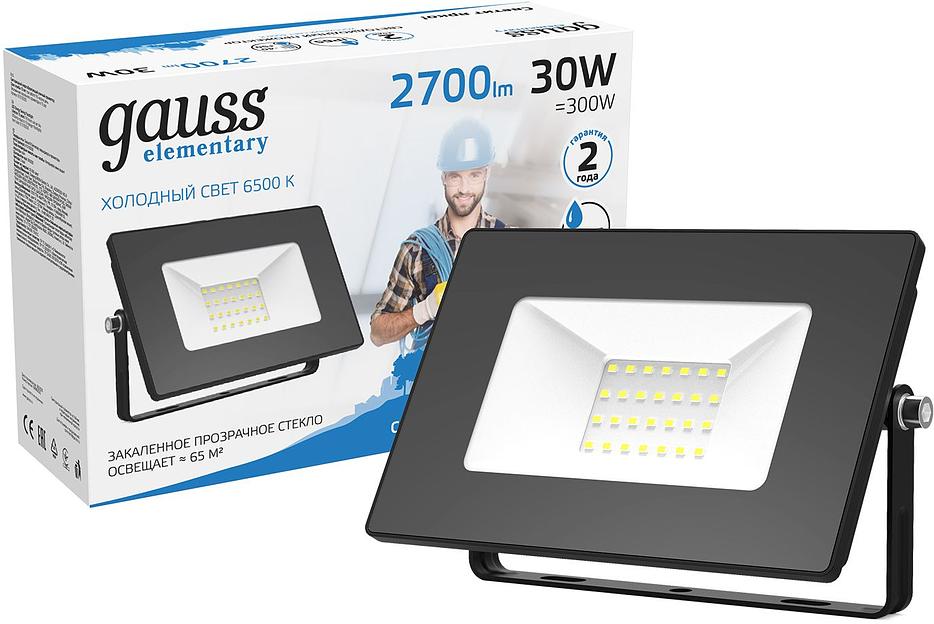 Прожектор уличный Gauss Elementary 613100330 светодиодный 30Вт корп.алюм.черный фото 2