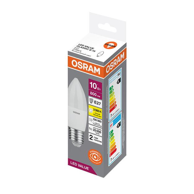 Лампа светодиодная LED 10 Вт E27 3000К 800Лм свеча 220 В (замена 75Вт) OSRAM фото 3