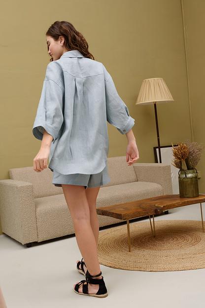 Костюм лён SET019/01/Светло-голубой фото 7