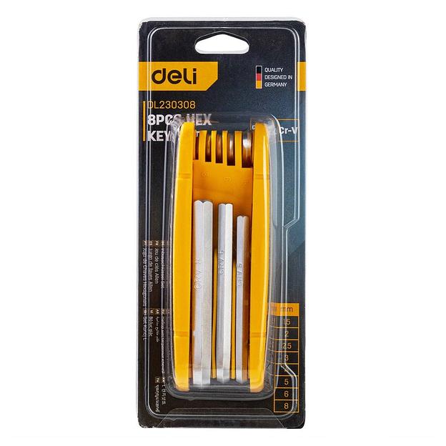 Ключи Deli Набор складных шестигранных ключей Deli DL230308 размеры 1,5, 2, 2,5, 3, 4, 5, 6, 8 мм, пластиковый держатель фото 4