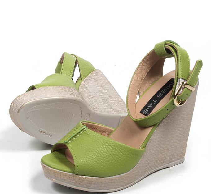 Босоножки женские из натуральной кожи на танкетке, арт.MT005 салатовый ОПТ фото 4