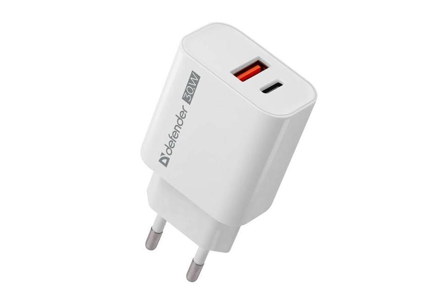 Defender Сетевое ЗУ UPA-130 USB-C/PD30W + USB-A/QC3.0, белый. фото 1